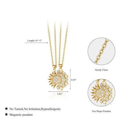 Tewiky Sun and Moon Magnetic Pendant Necklace for Women, Nickel-Free Copper, Lightweight & Comfortable, Elegant Jewelry Gift for Party, Love & Back to School Summerwins