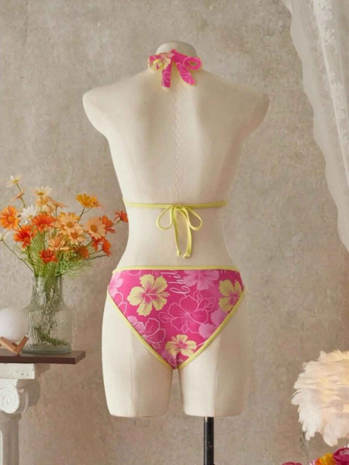 Women'S Summer Beach Festival Print Halter Bikini Set, Casual Vacation Style, Fitted Tank Top and Skirt Three-Piece Suit, Swimwear Sets