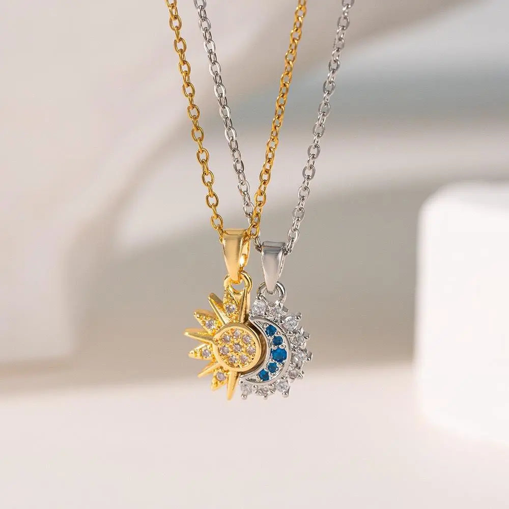 Tewiky Sun and Moon Magnetic Pendant Necklace for Women, Nickel-Free Copper, Lightweight & Comfortable, Elegant Jewelry Gift for Party, Love & Back to School Summerwins