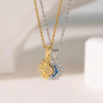 Tewiky Sun and Moon Magnetic Pendant Necklace for Women, Nickel-Free Copper, Lightweight & Comfortable, Elegant Jewelry Gift for Party, Love & Back to School Summerwins