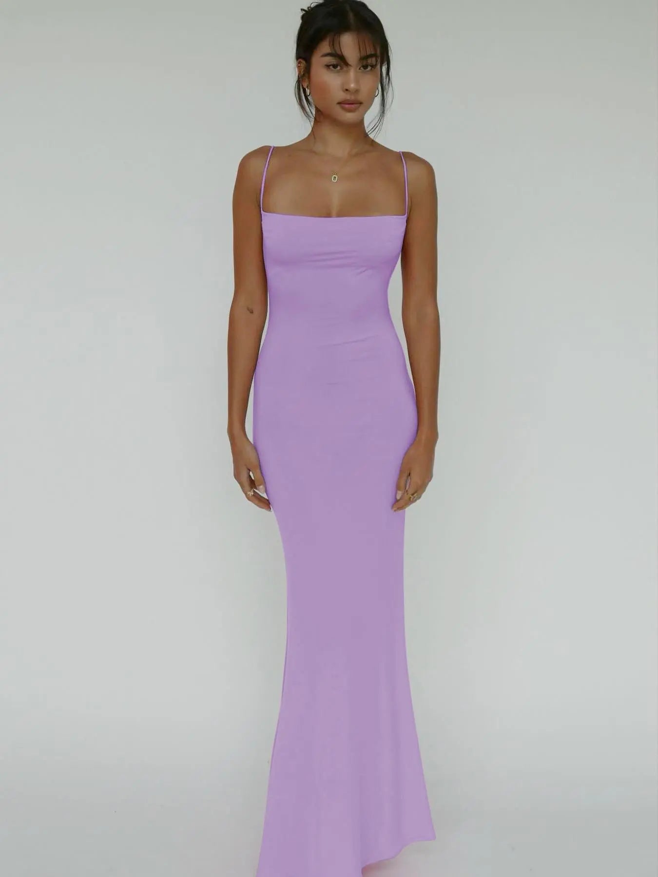 Women'S Solid Knitted Backless Cami Mermaid Bodycon Fit Dress, Adjustable Strap Sleeveless Maxi Dress for Parties, Clubs, Dates and Evening, Ladies Summer Elegance Clothes