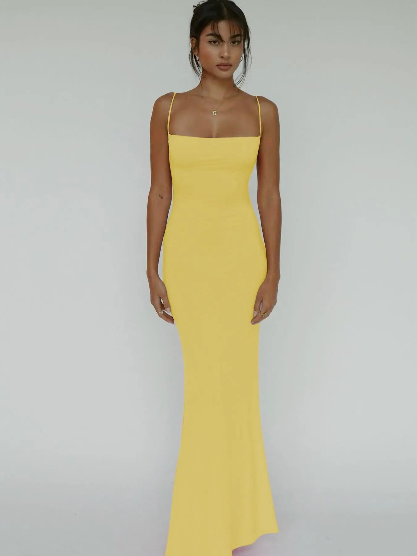 Women'S Solid Knitted Backless Cami Mermaid Bodycon Fit Dress, Adjustable Strap Sleeveless Maxi Dress for Parties, Clubs, Dates and Evening, Ladies Summer Elegance Clothes