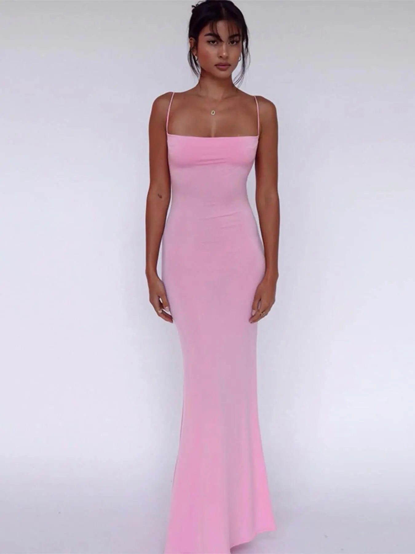 Women'S Solid Knitted Backless Cami Mermaid Bodycon Fit Dress, Adjustable Strap Sleeveless Maxi Dress for Parties, Clubs, Dates and Evening, Ladies Summer Elegance Clothes