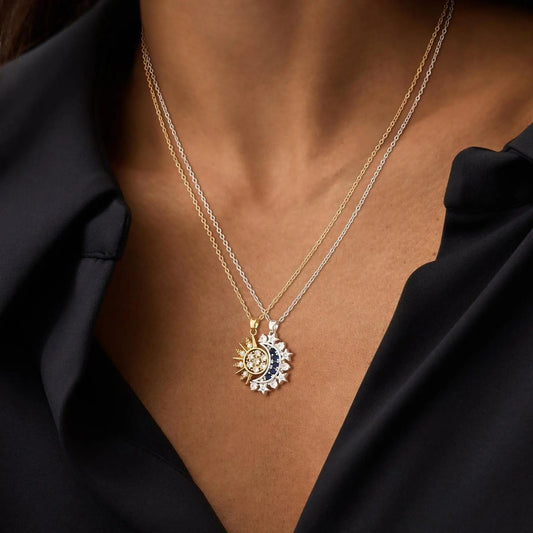Tewiky Sun and Moon Magnetic Pendant Necklace for Women, Nickel-Free Copper, Lightweight & Comfortable, Elegant Jewelry Gift for Party, Love & Back to School Summerwins