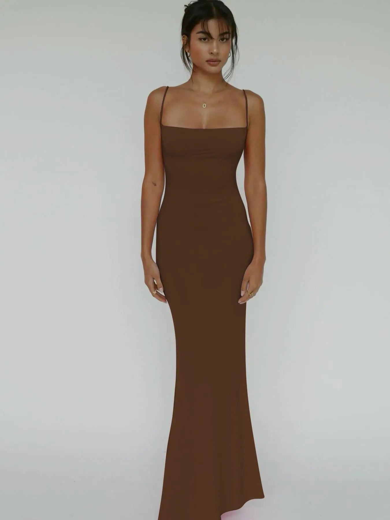 Women'S Solid Knitted Backless Cami Mermaid Bodycon Fit Dress, Adjustable Strap Sleeveless Maxi Dress for Parties, Clubs, Dates and Evening, Ladies Summer Elegance Clothes