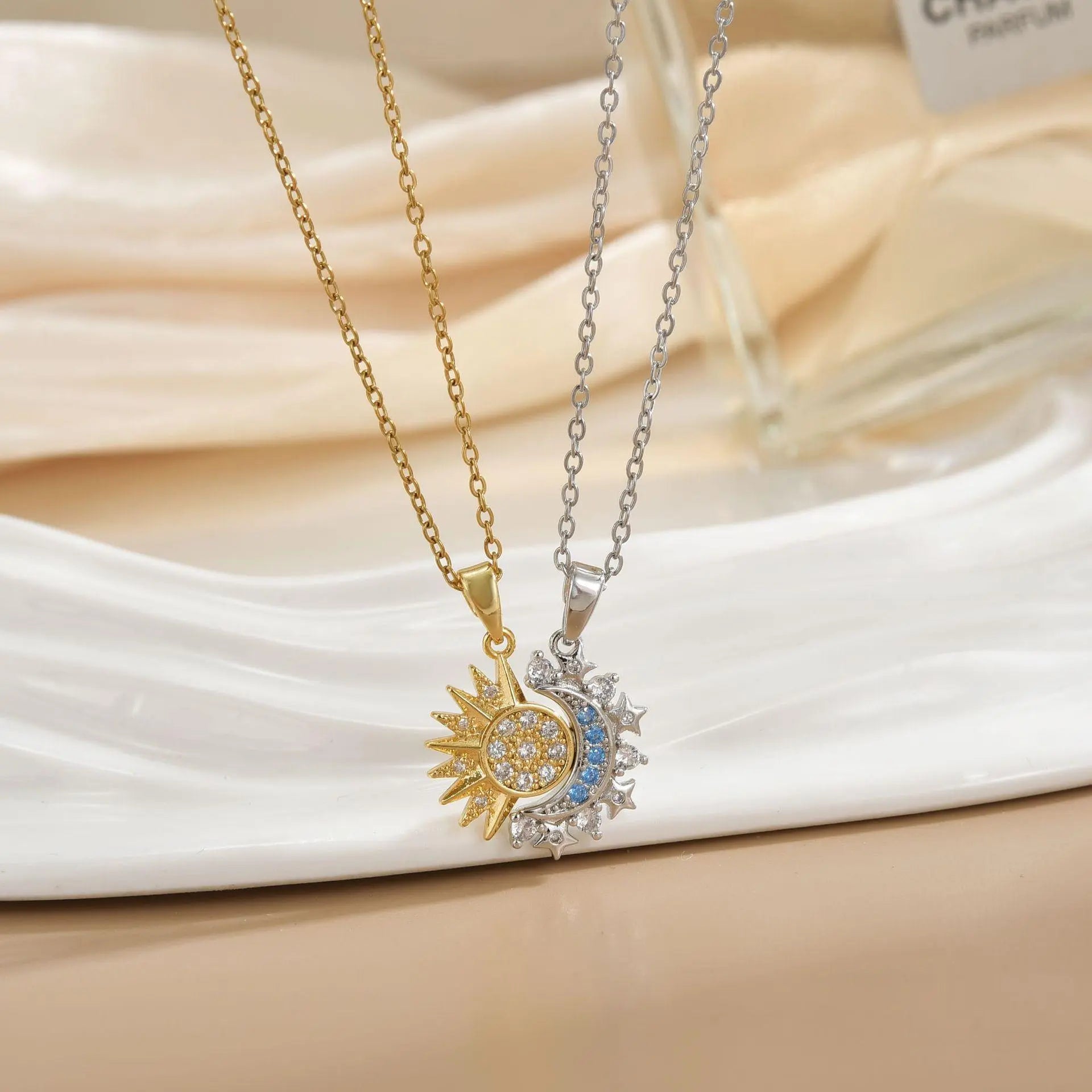 Tewiky Sun and Moon Magnetic Pendant Necklace for Women, Nickel-Free Copper, Lightweight & Comfortable, Elegant Jewelry Gift for Party, Love & Back to School Summerwins