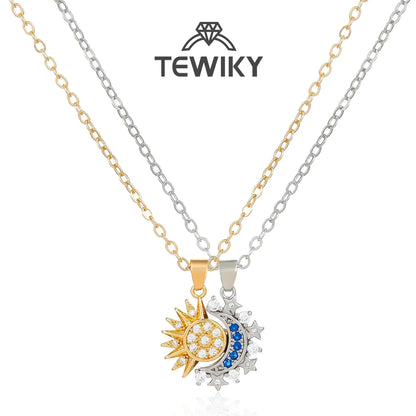 Tewiky Sun and Moon Magnetic Pendant Necklace for Women, Nickel-Free Copper, Lightweight & Comfortable, Elegant Jewelry Gift for Party, Love & Back to School Summerwins