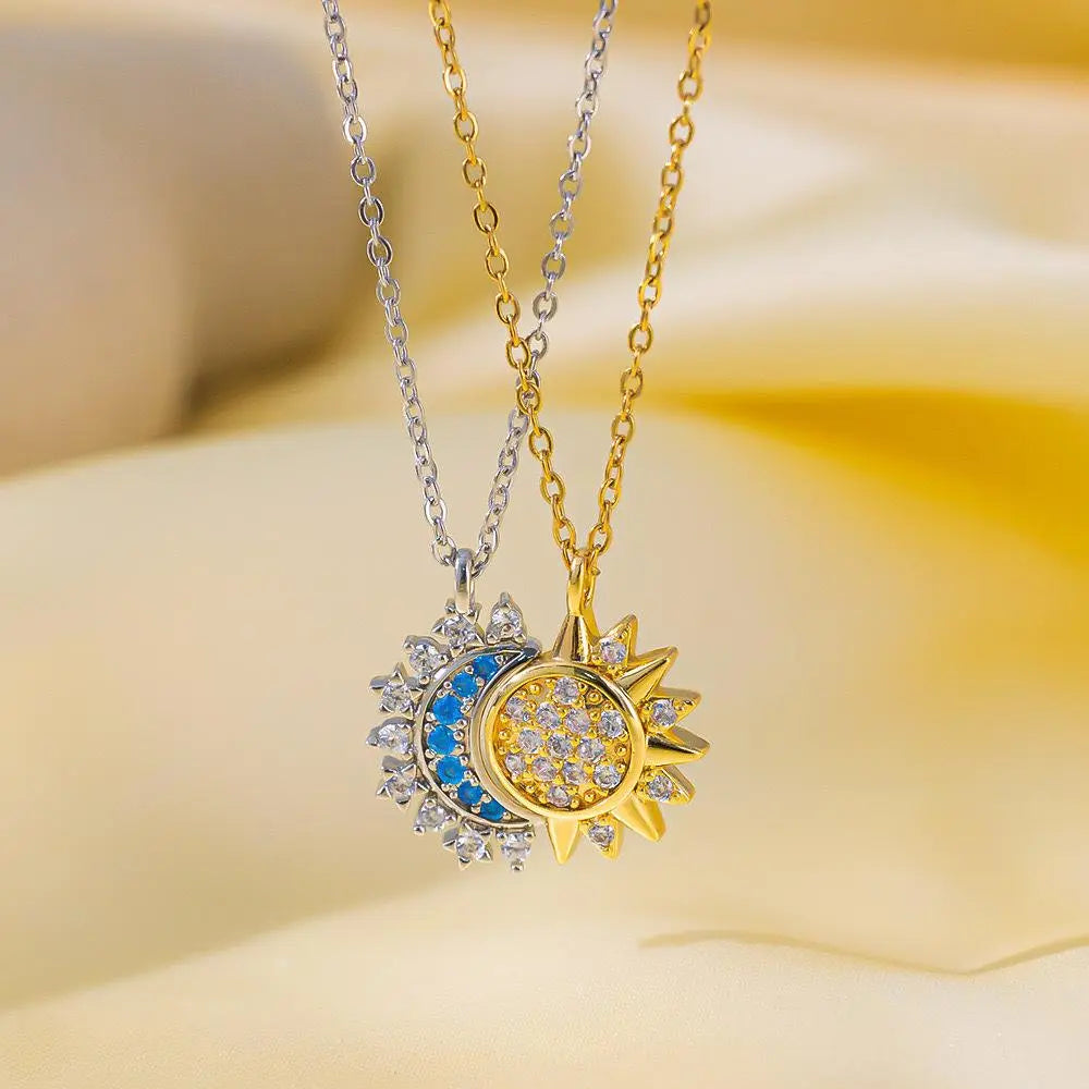 Tewiky Sun and Moon Magnetic Pendant Necklace for Women, Nickel-Free Copper, Lightweight & Comfortable, Elegant Jewelry Gift for Party, Love & Back to School Summerwins