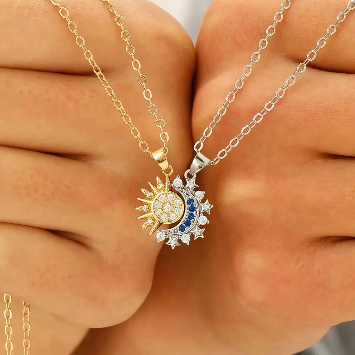 Tewiky Sun and Moon Magnetic Pendant Necklace for Women, Nickel-Free Copper, Lightweight & Comfortable, Elegant Jewelry Gift for Party, Love & Back to School Summerwins