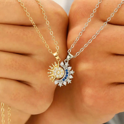 Tewiky Sun and Moon Magnetic Pendant Necklace for Women, Nickel-Free Copper, Lightweight & Comfortable, Elegant Jewelry Gift for Party, Love & Back to School Summerwins